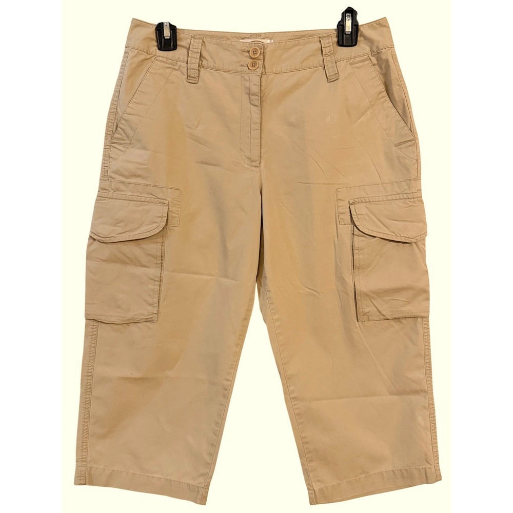 VTG Y2K Talbots Petite 8 Cargo Capri Pants‎ Tan Camel Khaki Utility Gorp Cropped